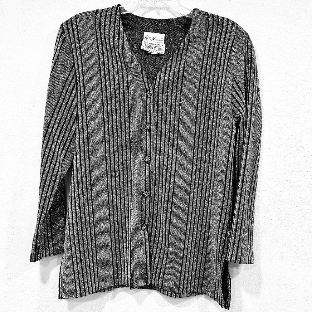 Saks Fifth Avenue Women's Black and Gray Striped Cardigan
